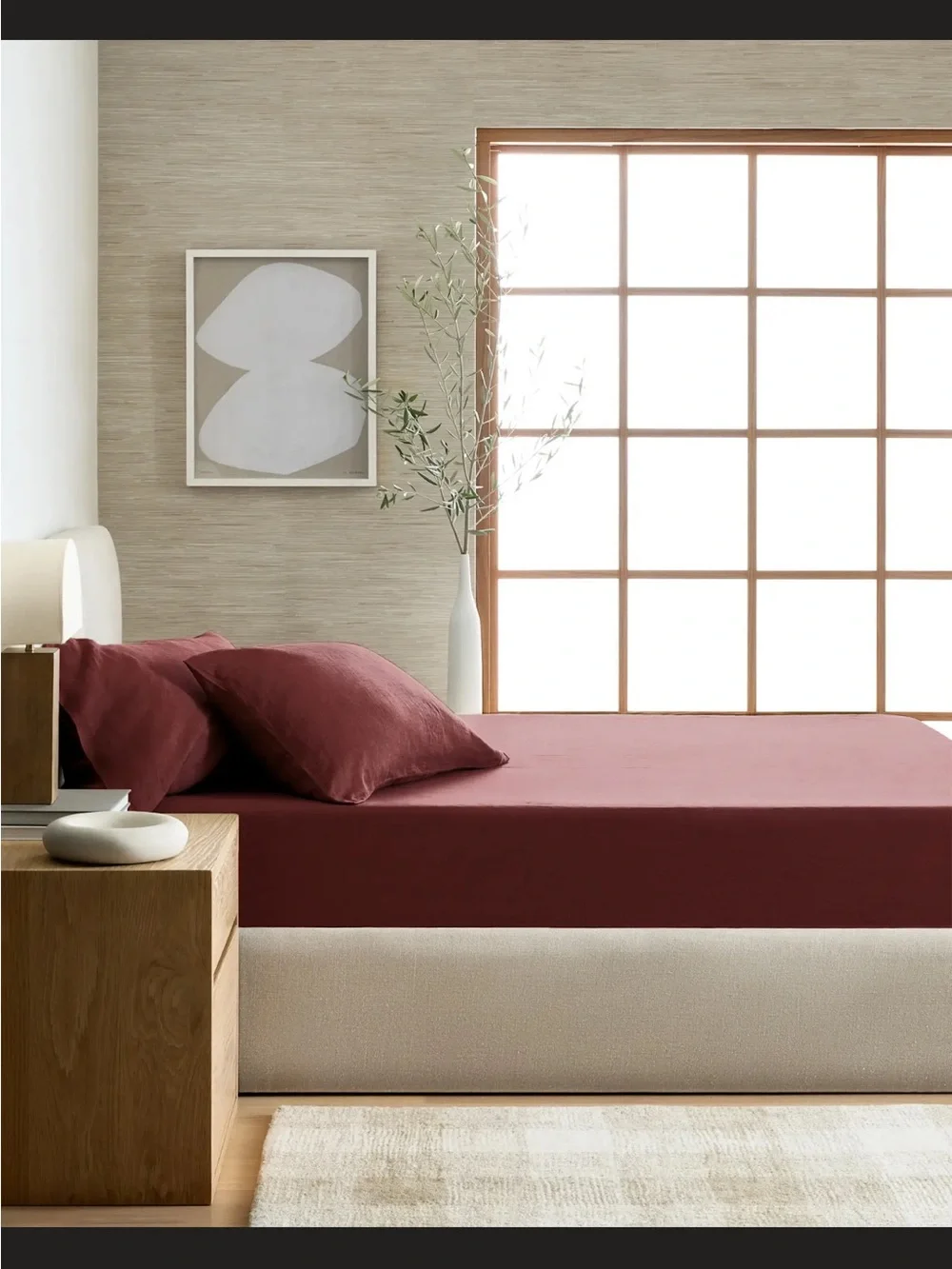 Quince European Linen Fitted Sheet Set- cal king- burgundy